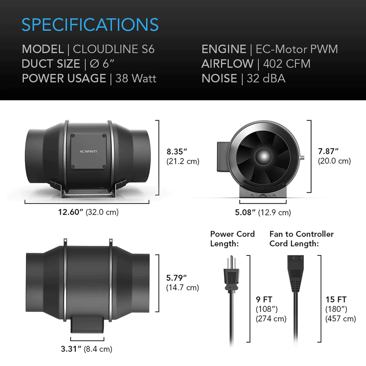 AC Infinity Cloudline S6 EC Fan 6 Inch