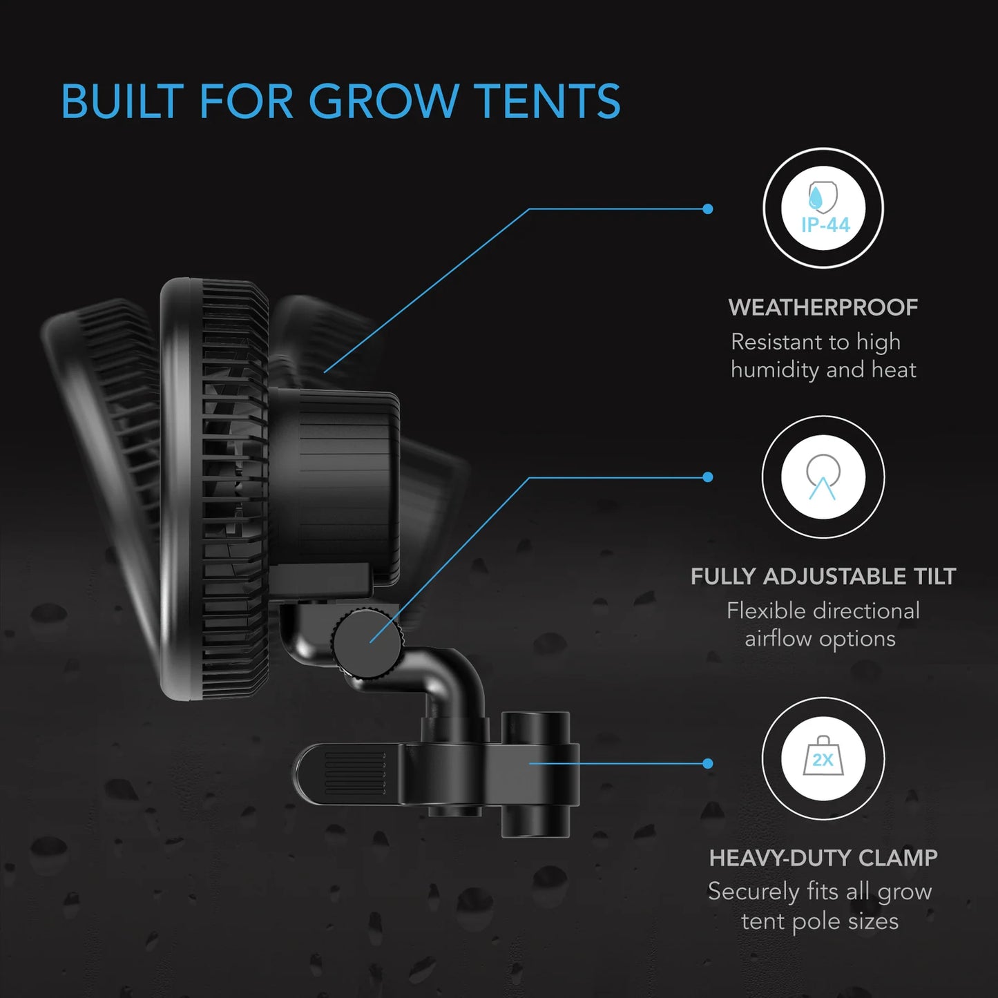 Cloudray S6 Grow Tent Circulator Clip Fan 6” Auto Oscillation