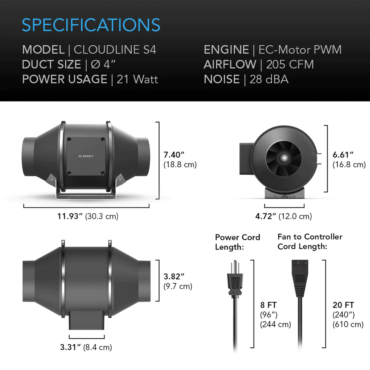 AC Infinity Cloudline S4 EC Fan 4 Inch